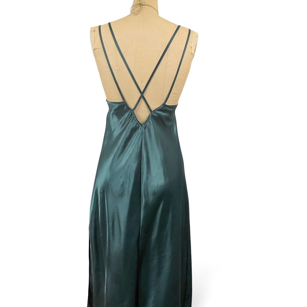 90's Emerald Maxi Slip Dress Strappy Low Back Glam Evening Matallic Size M - Picture 9 of 14